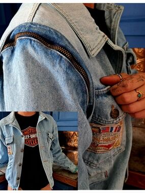 Vintage Light Blue Denim Jacket with Patch Details